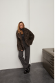 Short two-sided sheepskin coat made of natural sheepskin in coffee color