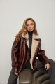 Lacquered brown sheepskin coat made of natural sheepskin in VINTAGE style