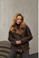 A stylish chocolate-colored sheepskin coat made of natural sheepskin in the VINTAGE style