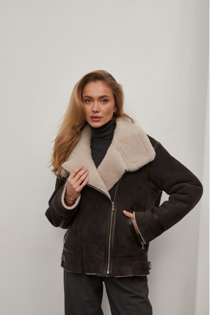 Graphite-colored suede sheepskin coat