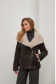 Suede women's sheepskin coat in graphite color made of natural sheepskin in VINTAGE style