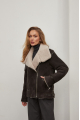 Suede women's sheepskin coat in graphite color made of natural sheepskin in VINTAGE style