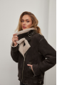 Suede women's sheepskin coat in graphite color made of natural sheepskin in VINTAGE style