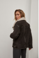 Suede women's sheepskin coat in graphite color made of natural sheepskin in VINTAGE style