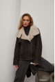 Suede women's sheepskin coat in graphite color made of natural sheepskin in VINTAGE style