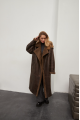 Stylish long sheepskin coat made of natural chocolate-colored sheepskin in VINTAGE style