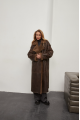 Stylish long sheepskin coat made of natural chocolate-colored sheepskin in VINTAGE style