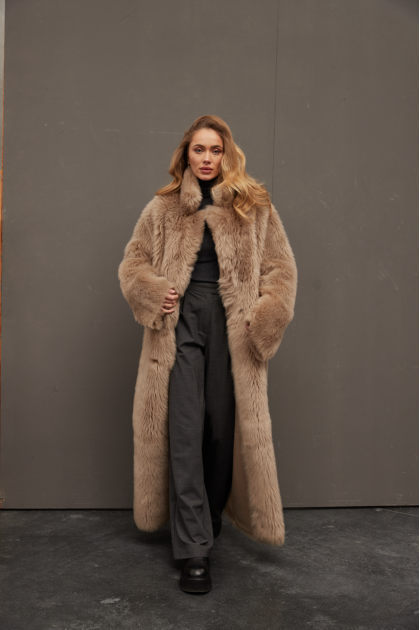 Long brown sheepskin coat