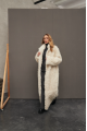 Long curly two-sided sheepskin coat of white color made of natural sheepskin in OVERSIZE style