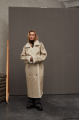 Women's sheepskin coat made of pearl-colored natural sheepskin in VINTAGE style