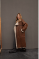 Sheepskin coat made of natural chocolate-colored sheepskin