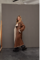 Sheepskin coat made of natural chocolate-colored sheepskin