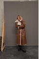 Sheepskin coat made of natural chocolate-colored sheepskin