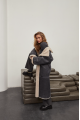 Women's sheepskin coat in VINTAGE style in gray-blue color made of natural sheepskin