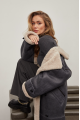 Women's sheepskin coat in VINTAGE style in gray-blue color made of natural sheepskin