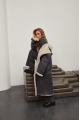 Women's sheepskin coat in VINTAGE style in gray-blue color made of natural sheepskin