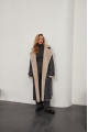 Women's sheepskin coat in VINTAGE style in gray-blue color made of natural sheepskin