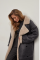 Women's sheepskin coat in VINTAGE style in gray-blue color made of natural sheepskin