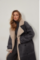 Women's sheepskin coat in VINTAGE style in gray-blue color made of natural sheepskin