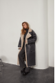 Women's sheepskin coat in VINTAGE style in gray-blue color made of natural sheepskin