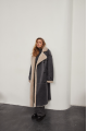 Women's sheepskin coat in VINTAGE style in gray-blue color made of natural sheepskin