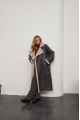 Women's sheepskin coat in VINTAGE style in gray-blue color made of natural sheepskin