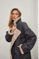 Women's sheepskin coat in VINTAGE style in gray-blue color made of natural sheepskin