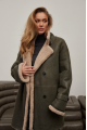 Olive-colored women's sheepskin coat made of natural sheepskin in VINTAGE style