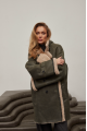 Olive-colored women's sheepskin coat made of natural sheepskin in VINTAGE style