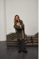 Olive-colored women's sheepskin coat made of natural sheepskin in VINTAGE style