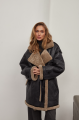 Women's sheepskin coat of graphite color made of natural sheepskin in VINTAGE style