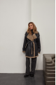 Women's sheepskin coat of graphite color made of natural sheepskin in VINTAGE style