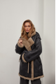 Women's sheepskin coat of graphite color made of natural sheepskin in VINTAGE style