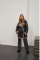 Women's sheepskin coat of graphite color made of natural sheepskin in VINTAGE style