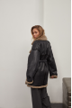 Women's sheepskin coat of graphite color made of natural sheepskin in VINTAGE style