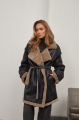 Women's sheepskin coat of graphite color made of natural sheepskin in VINTAGE style