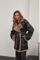 Women's sheepskin coat of graphite color made of natural sheepskin in VINTAGE style