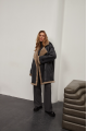 Women's sheepskin coat of graphite color made of natural sheepskin in VINTAGE style