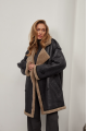 Women's sheepskin coat of graphite color made of natural sheepskin in VINTAGE style