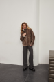 Women's short sheepskin coat in VINTAGE style made of brown natural sheepskin