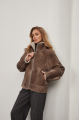 Women's short sheepskin coat in VINTAGE style made of brown natural sheepskin