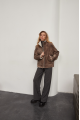 Women's short sheepskin coat in VINTAGE style made of brown natural sheepskin