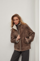 Women's short sheepskin coat in VINTAGE style made of brown natural sheepskin