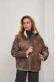 Women's short sheepskin coat in VINTAGE style made of brown natural sheepskin