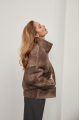 Women's short sheepskin coat in VINTAGE style made of brown natural sheepskin