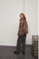 Women's short sheepskin coat in VINTAGE style made of brown natural sheepskin