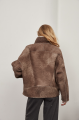 Women's short sheepskin coat in VINTAGE style made of brown natural sheepskin