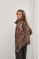 Women's short sheepskin coat in VINTAGE style made of brown natural sheepskin