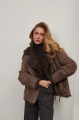 Short suede sheepskin coat in VINTAGE style made of natural brown sheepskin