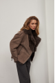 Short suede sheepskin coat in VINTAGE style made of natural brown sheepskin